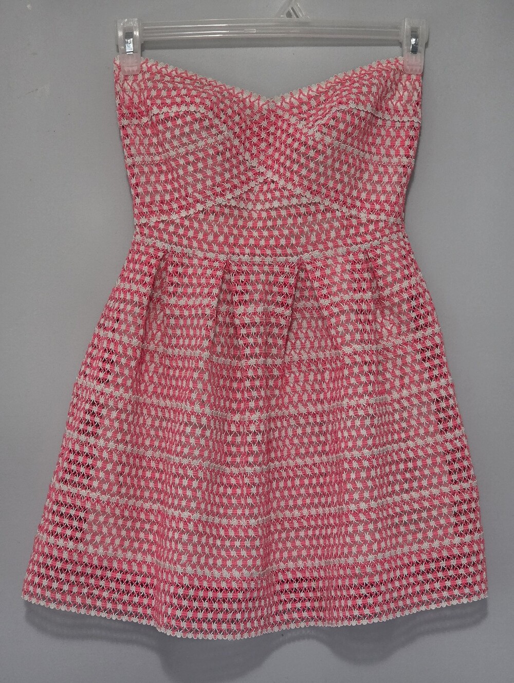 Wow Couture Strapless Neon Pink+White  Elastic Knit Mini Dress Sz M Night Out